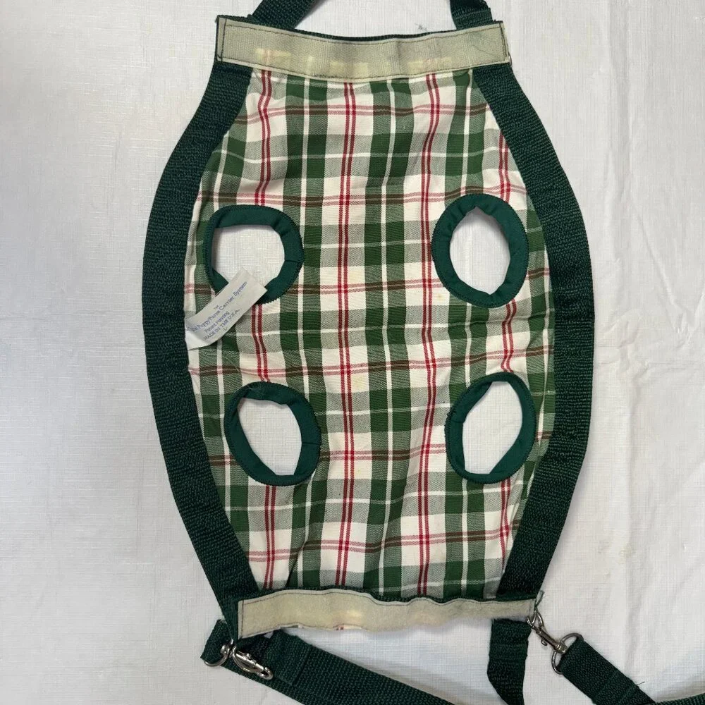 Purse Puppy Small Dog Open Carrier Sling Hand Carry Green Plaid for 4-8 lbs USA